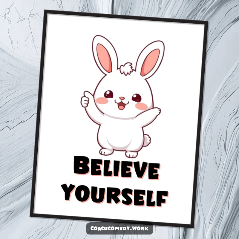 Funny Kawaii Rabbit Digital Art Print: A cheerful character offers an encouraging nod, perfect for uplifting digital wall decor.