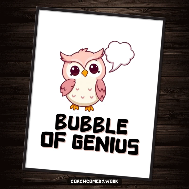 Funny Kawaii Owl Digital Art: A thoughtful owl character pointing to a thought bubble, ready for instant intellectual inspiration.