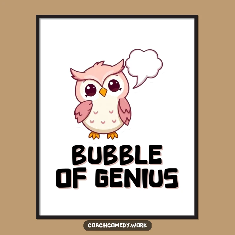 Funny Kawaii Owl Digital Art - Thoughtful Muse, Instant Download Humorous Gift