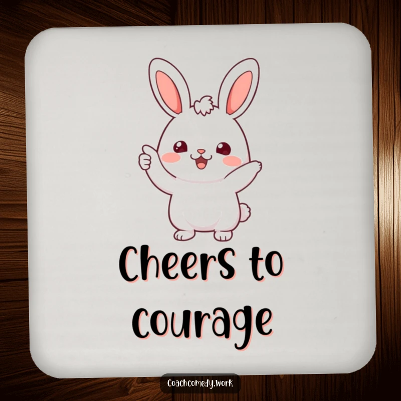 Funny Kawaii Rabbit Coaster: A cheerful character with an encouraging nod, protecting tables with a smile and humor.