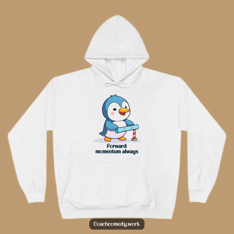 Cozy Funny Kawaii Penguin Hoodie: Snuggle Up with Determined Goal-Pushing Fun