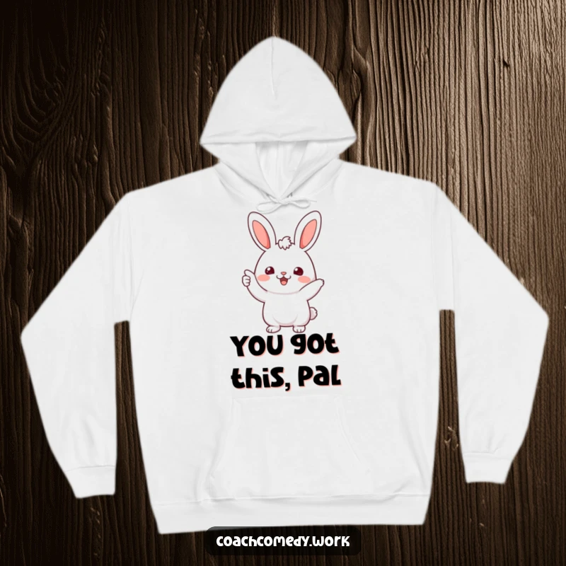 Funny Kawaii Rabbit Hoodie: A soft, cozy hoodie with a cheerful character giving an encouraging nod, ideal for warm hugs.