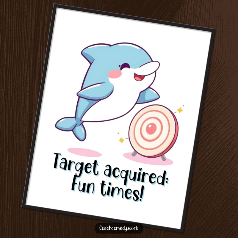 Funny free printable wall art: A playful Kawaii dolphin leaping joyfully, bringing aquatic humor and energy to your room.
