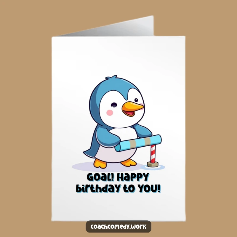 Free Printable Kawaii Penguin Birthday Card: Goal Getter DIY Downloadable Gift
