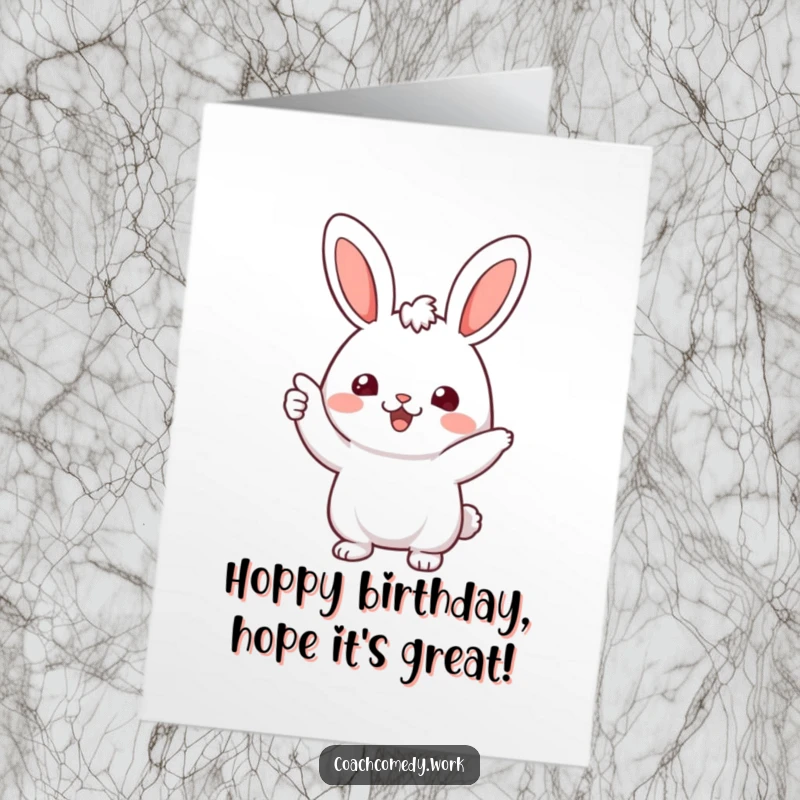 Funny Free Printable Kawaii rabbit card with a cheerful nod, offering encouragement for a special birthday celebration, easily downloadable.