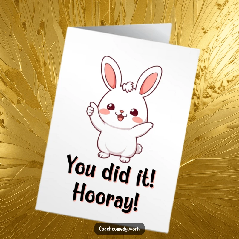 Funny Free Printable Kawaii rabbit card giving a supportive nod, celebrating a congratulatory moment with infectious cheer, easily printable.
