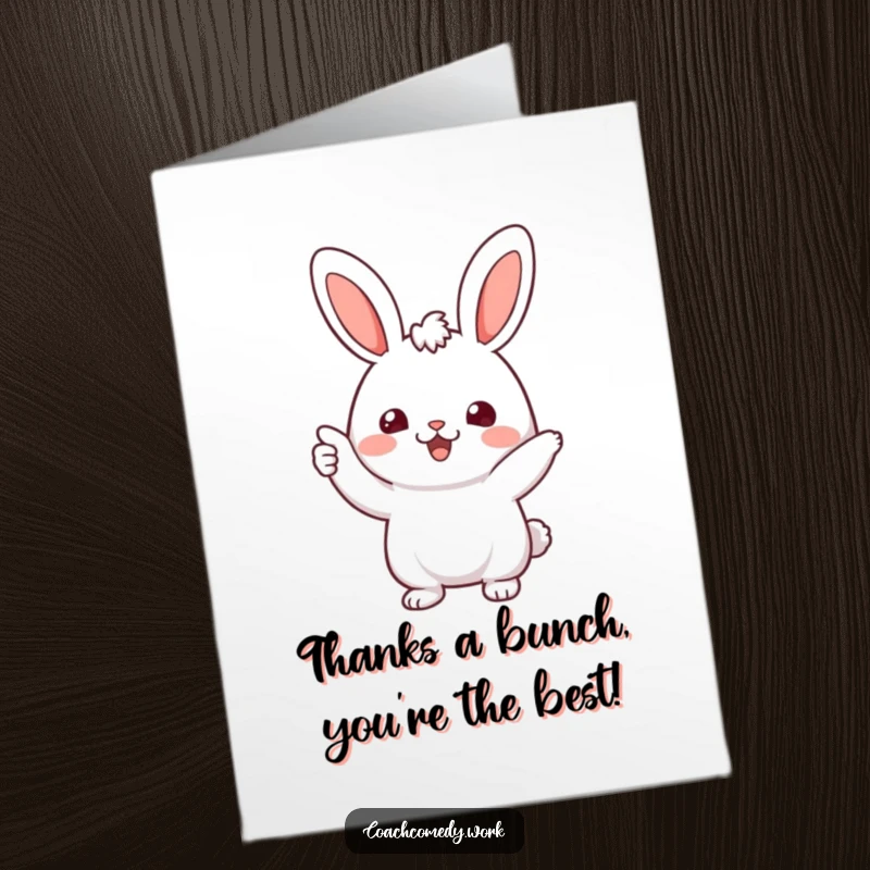 Funny Free Printable Kawaii rabbit card offering a grateful nod of thanks, perfect for expressing appreciation with adorable humor, downloadable.
