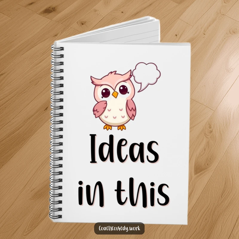 Funny Kawaii Owl Notebook: A thoughtful owl character pointing to a thought bubble, for capturing ideas and reflections.